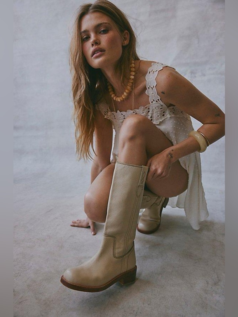 New Free People Blaze Pull On Leather Boots Parchment - Picture 2 of 10